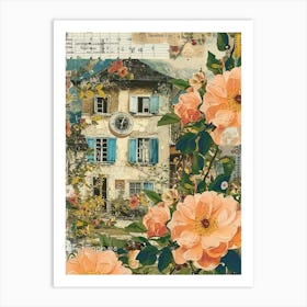 Peach Flowers Scrapbook Collage Cottage 1 Art Print