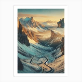 Mountain Pass With Winding Road AI Art Print