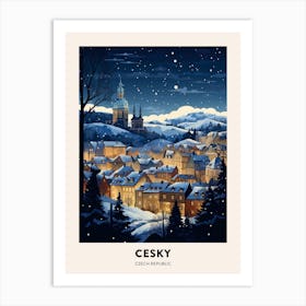 Winter Night  Travel Poster Cesky Krumloy Czechia Art Print