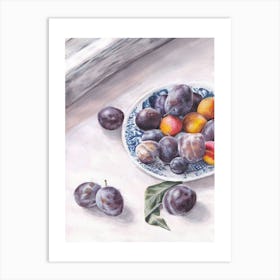 Plums with China Bowl Art Print