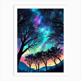 Night Sky With Trees 1 Art Print