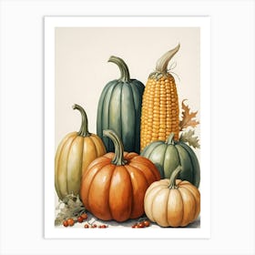 Holiday Illustration With Pumpkins, Corn, And Vegetables (19) Art Print