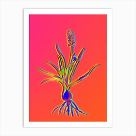 Neon Muscari Ambrosiacum Botanical in Hot Pink and Electric Blue Art Print