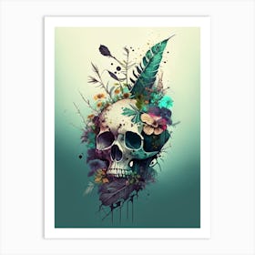 Skull With Splatter Effects 1 Botanical Art Print