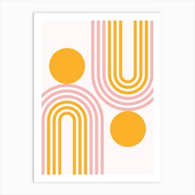 Mid Century Modern Geometric in contemporary mustard yellow gold pale pink (Rainbow and Sun Abstract Design) 1 Art Print