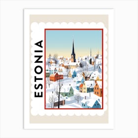 Retro Winter Stamp Poster Tallinn Estonia 1 Art Print