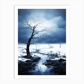 Lone Tree Landscape - Tree In The Snow Art Print