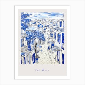 Tel Aviv Israel Mediterranean Blue Drawing Poster Art Print