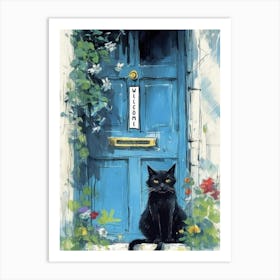 Cat In Blue Door Art Print