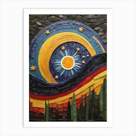 Sun And The Stars Mosaic Style Art Print