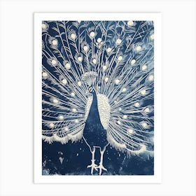 Navy & White Peacock Portrait 2 Art Print