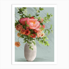 Spring Flowers Peonies In A Vase Art Print