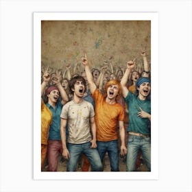 Cheering Crowd Of Young People Art Print