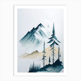 Mountain And Forest In Minimalist Watercolor Vertical Composition 338 Art Print