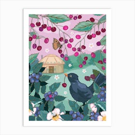 Yurt And Blackbird Cherry Thief Art Print