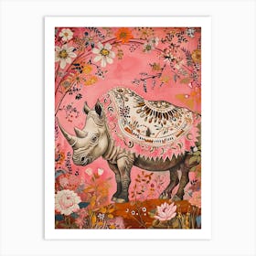 Floral Animal Painting Rhinoceros 3 Art Print