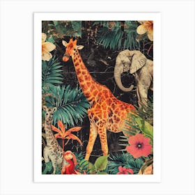Safari Animals Retro Collage Art Print