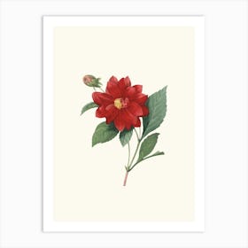 Antique Vintage Flower Illustration - Red 2 Art Print