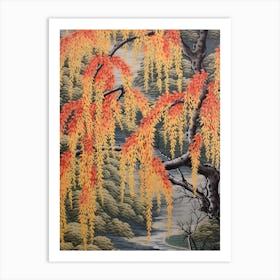 Weeping Willow 2 Vintage Autumn Tree Print  Art Print