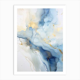 Light Blue, White, Gold Flow Asbtract Painting 1 Art Print