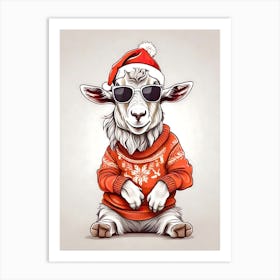 Goat Christmas Hat Art Print