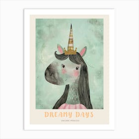 Pastel Unicorn Princess Storybook Style Poster Art Print