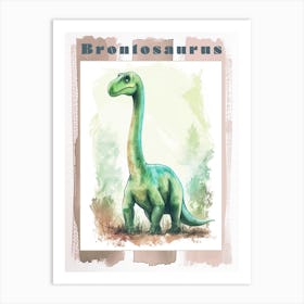 Sweet Brontosaurus Dinosaur Watercolour 3 Poster Art Print