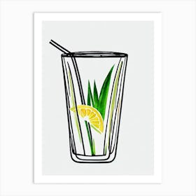 Japanese 2 Minimal Line Drawing With Watercolour Cocktail Poster Art Print