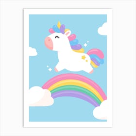 Jumping Unicorn, Rainbow, Children's, Nursery, Bedroom, Kids, Art, Wall Print Art Print
