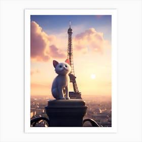 Cat In Paris in front of the Eiffel Tower v1 Art Print