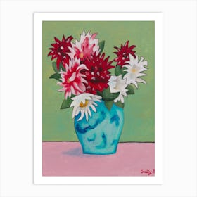 Red And White Flowers In Vase Art Print