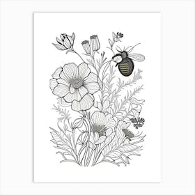 Flower With Bees 1 William Morris Style Art Print
