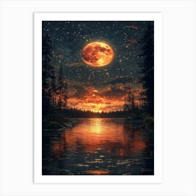 Moon Over The Lake 1 Art Print