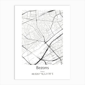 Bezons,France Minimalist Map Art Print