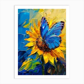 Blue Butterfly On Sunflower Art Print