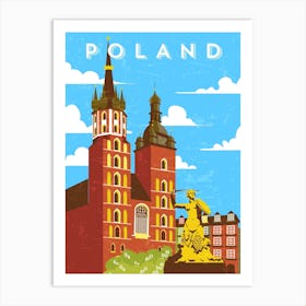 Poland, Krakow — Retro travel minimalist art poster 1 Art Print