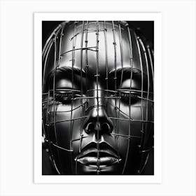 Futuristic Metallic Face Sculpture Monochrome Art Expression Art Print