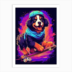 Bernese Mountain Dog Skateboarding Illustration 3 Art Print