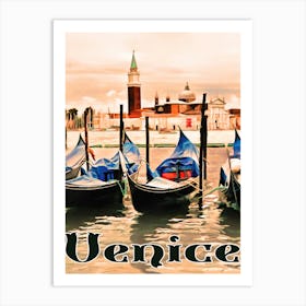 Venice, Gondolas On City Port Art Print