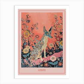 Floral Animal Painting Coyote 2 Poster Art Print