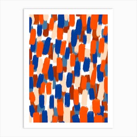 Abstract Paint Brush Strokes Blue and Orange Art Print