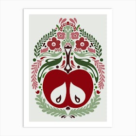 Apple Scandi Folk Art Wall Art Slavic Folk Art Norwegian ClipArt Print Ukrainian Folk Art 1 Art Print