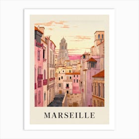 Marseille France 6 Vintage Pink Travel Illustration Poster Art Print