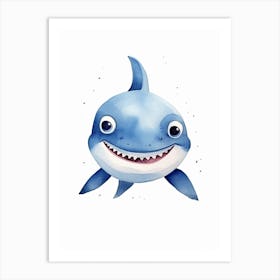 Cartoon Watercolour Blue Shark Kids Nursery 1 Art Print