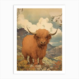 Animated Highland Cow Warm Tones Art Print