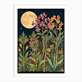 William Morris Style Moonlight In The Garden Art Print