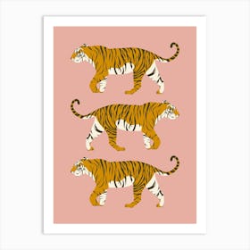 Walking Tiger Trio - Pink Art Print