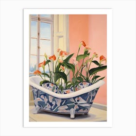 A Bathtube Full Of Calla Lily In A Bathroom 2 Art Print