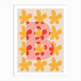 Alphabet Flower Letter B Print - Pink, Yellow, Red Art Print