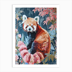 Floral Animal Painting Red Panda 2 Art Print